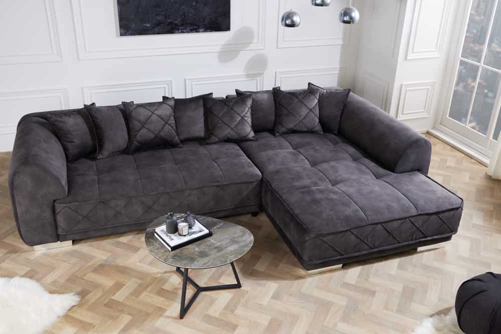 Modernes XXL Ecksofa DECADENCIA 320cm dunkelgrau Samt Bigsofa inkl. Kissen