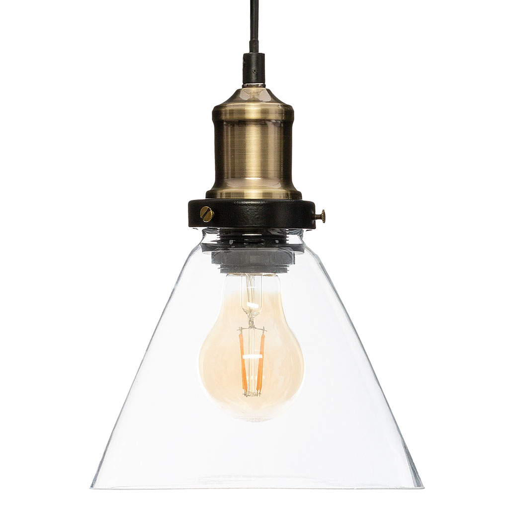 Suspension métal abat-jour verre H 23cm