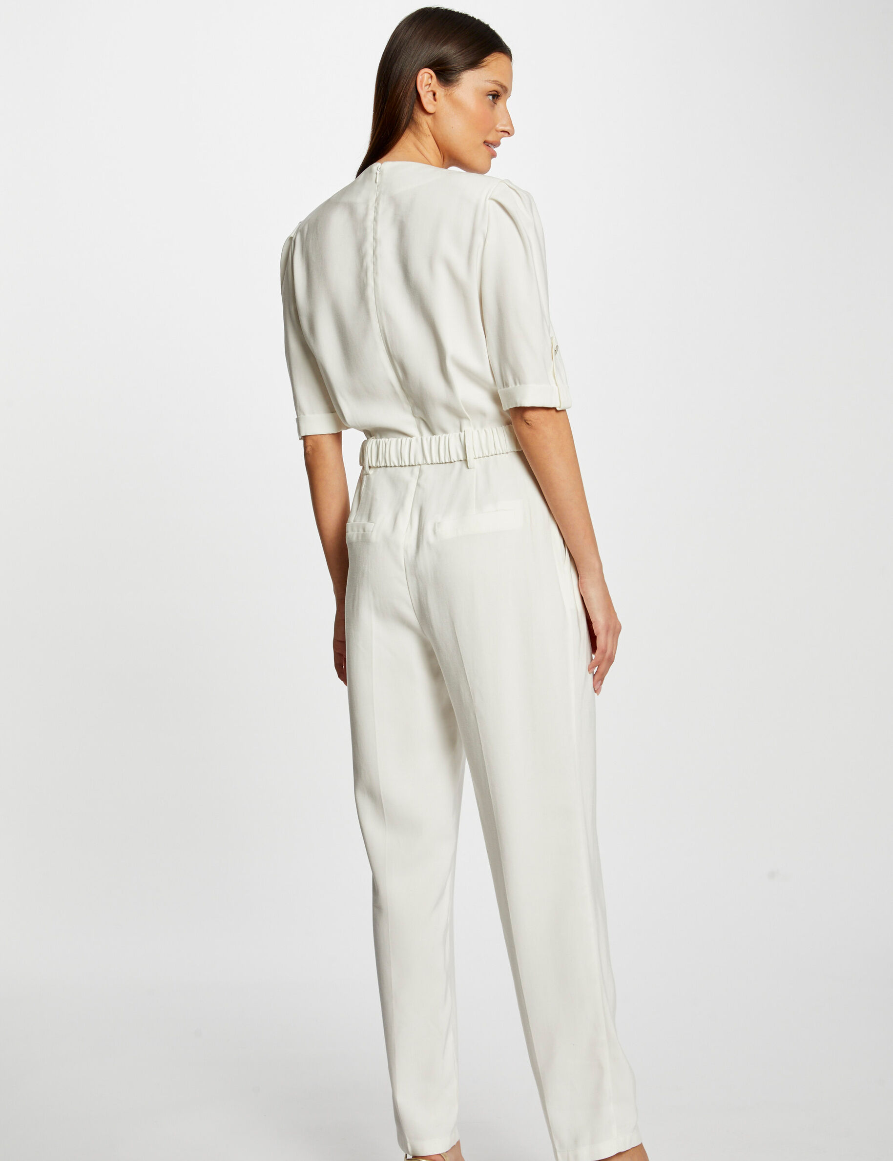 Combinaison droite avec ceinture ecru femme - ecru