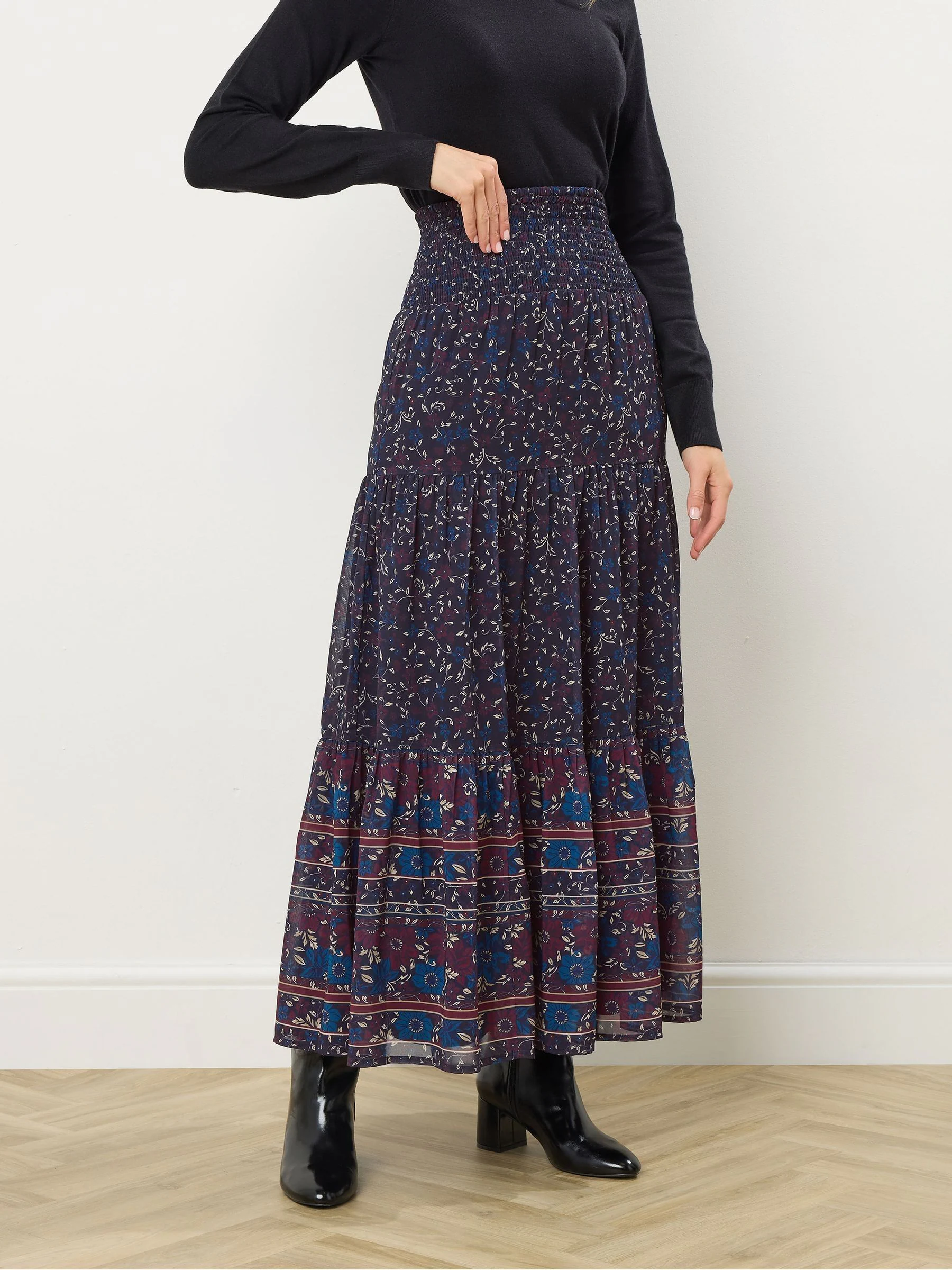 Long Tall Sally Floral Border Tiered Skirt