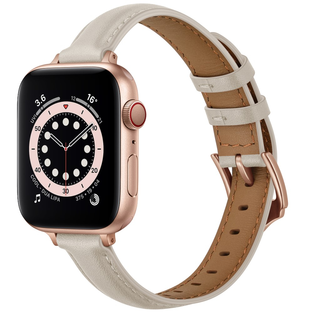 Apple Watch (42/41/40/38 mm) Echtleder Ersatz Armband mit Dornschliesse (Gelenkumfang 156-221 mm) - Beige / Roségold