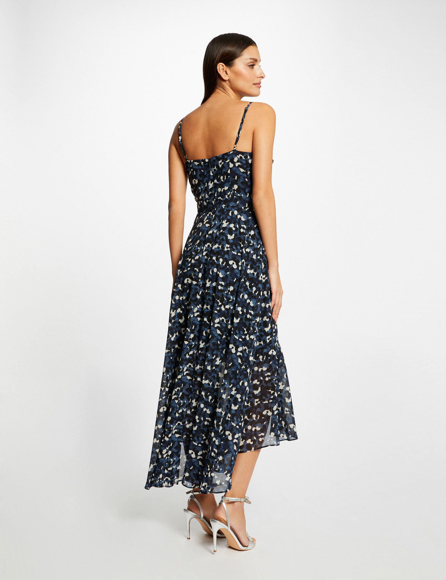 Robe longue évasée imprimé abstrait bleu femme - bleu