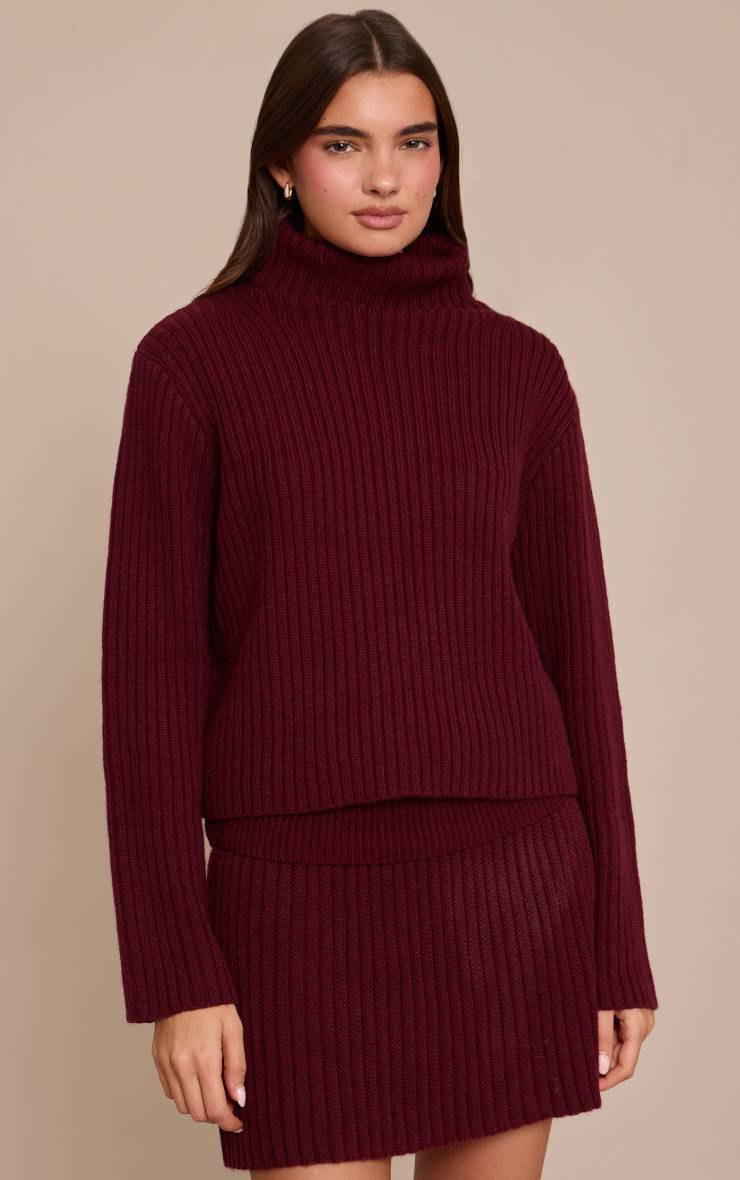 Cerise Synthétiquell Col Roulé En Maille