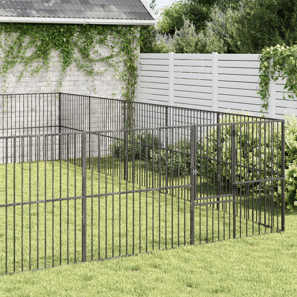Parque para cães vidaXL com 12 painéis, aço galvanizado preto
