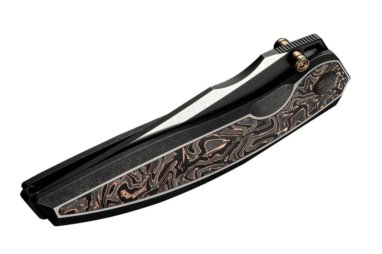 WE Knife Quinseris WE23093-1 Satin, Black Titanium Copper Foil Carbon Inlay, zakmes