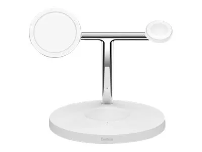 Belkin BoostCharge Pro - Trådløs opladningsstander - med MagSafe   AC-strømadapter - 15 Watt - Fast Charge - hvid - for Apple AirPods; AirPods Pro; iPhone 12, 13; Watch Series 4, Series 5, Series 6, Series 7