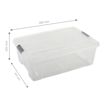 Iris opbergbox Click 30 liter transparant met grijze clips inclusief deksel