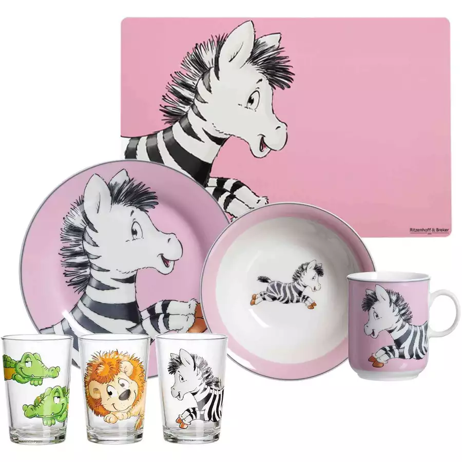 Ritzenhoff & Breker GmbH & Co. KG Geschirr-Set mit Kinderbecher Happy Zoo Zebra 7er Set bunt