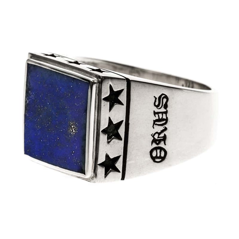 Chevalière Homme étoiles Lapis Argent