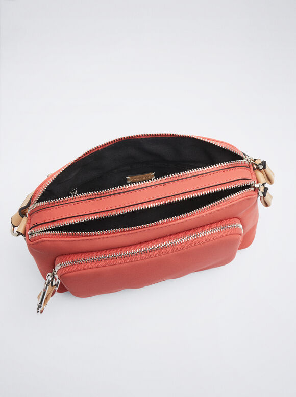 Bolsa transversal com efeito nylon - Coral