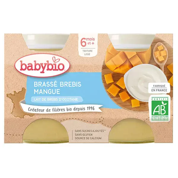Babybio Sobremesas Lácteas Orgânicas de Leite de Ovelha com Manga +6 meses Pacote com 2 x 130g