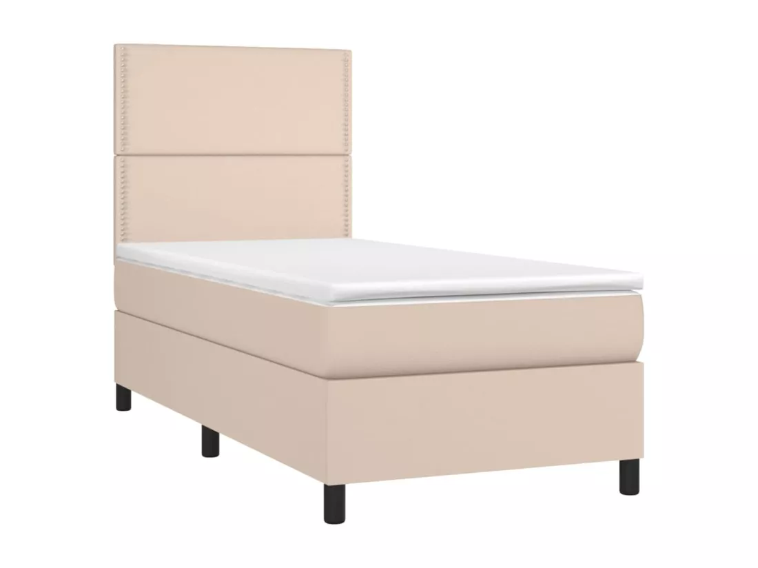 Sommier tapissier matelas et LED Cappuccino 90x190cm Similicuir