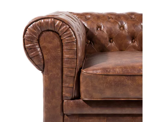 Canapé 3 places en cuir PU marron doré CHESTERFIELD