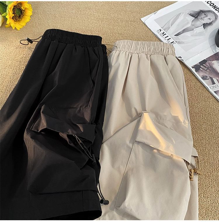 Femilina - Hoge taille, effen, wijde cargoshorts