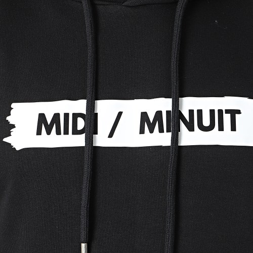 Sweat Capuche Logo Typo Noir Blanc