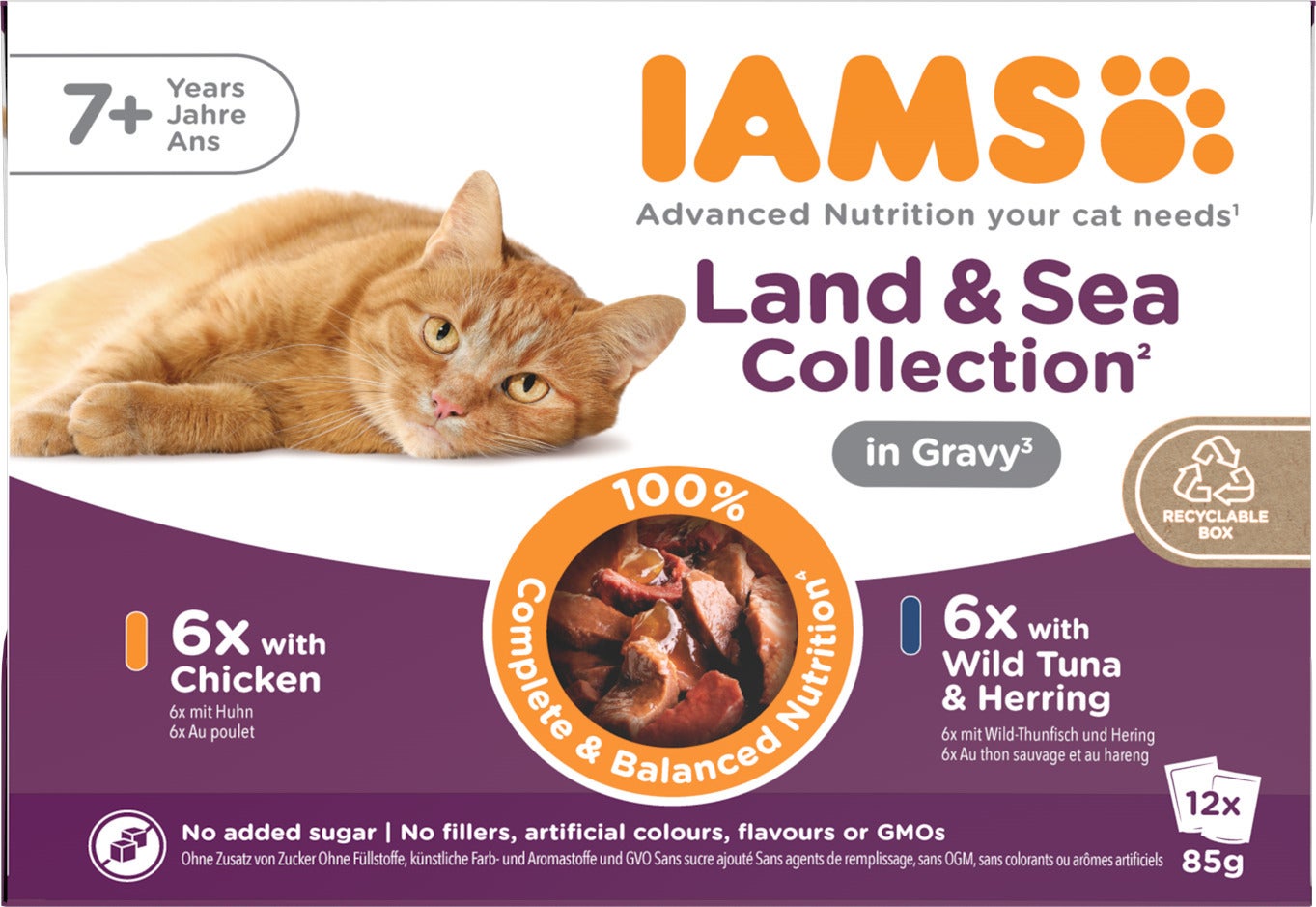 IAMS Delights natvoer Land & Sea Collection Gravy senior kip en tonijn/haring 85 g 12 stuks