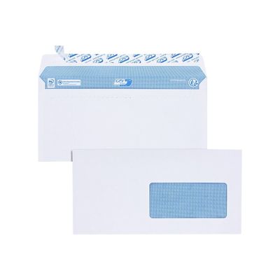 GPV - 200 Enveloppes DL 110 x 220 mm - 90 gr - fenêtre 45x100 mm - blanc - bande adhésive ouverture rapide