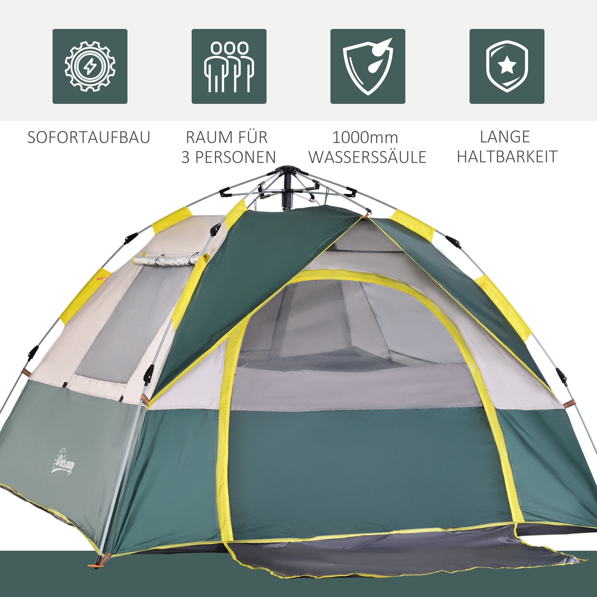 Outsunny Campingzelt für 3-4 Personen olivegrün 205 x 195 x 135 cm (LxBxH)