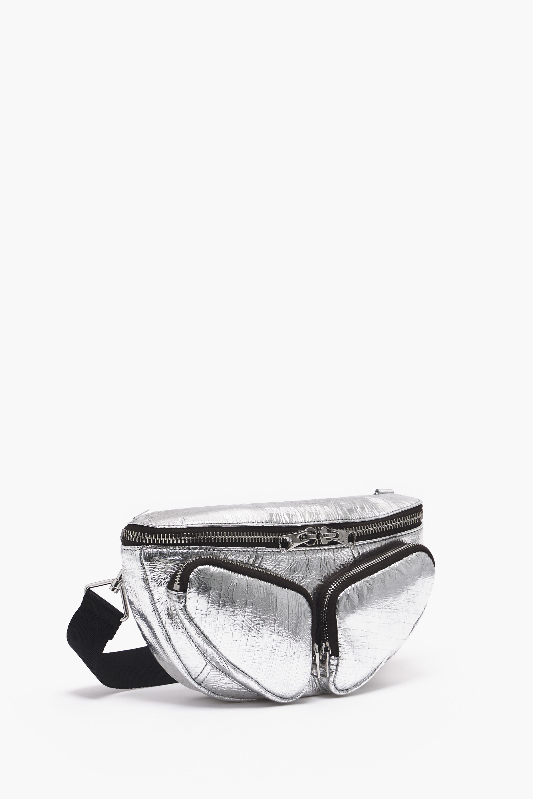 Pochete Pocket S em couro prateado