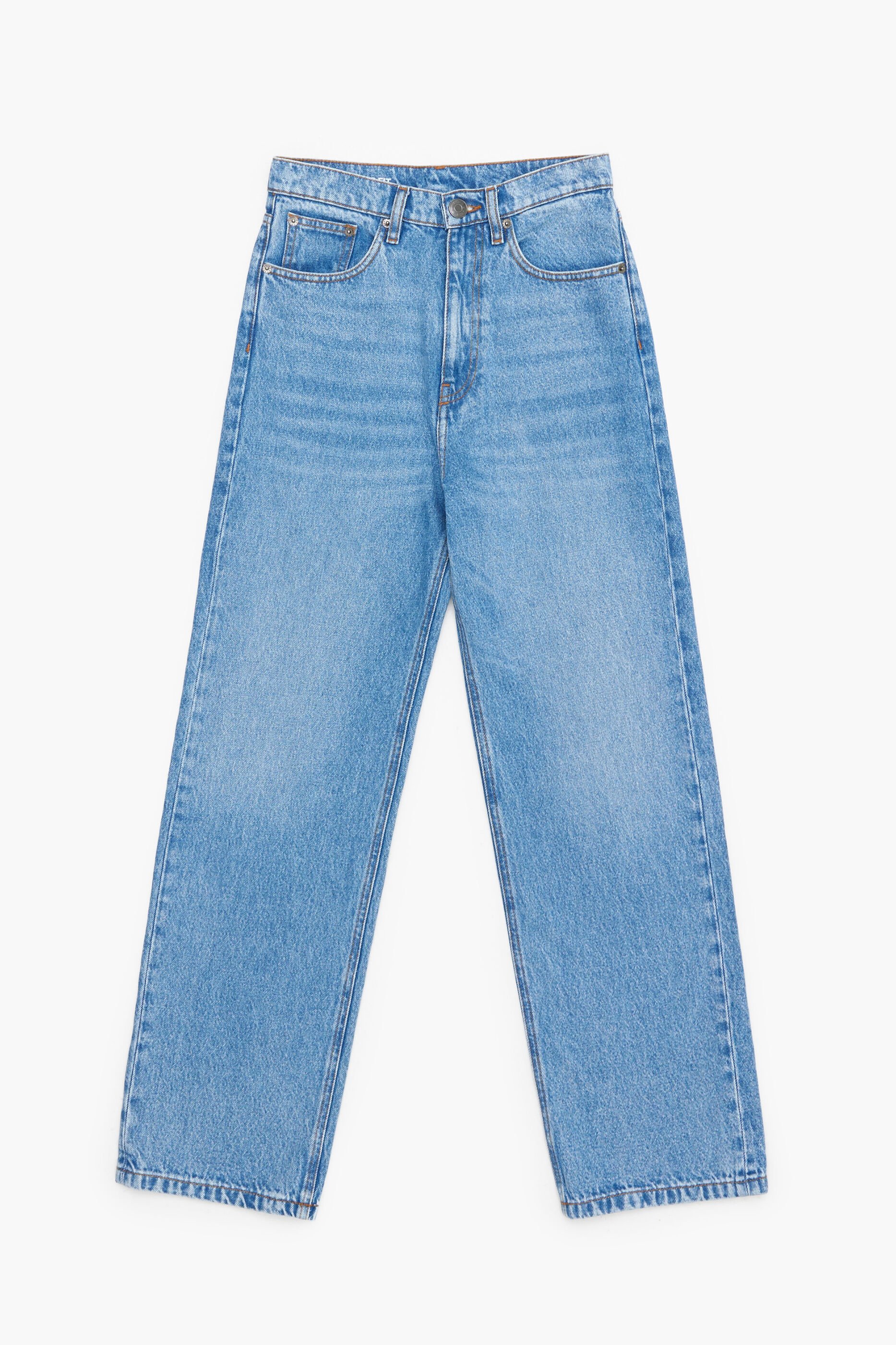 CALÇA RETA CROPPED - Jeans azul médio de perna reta