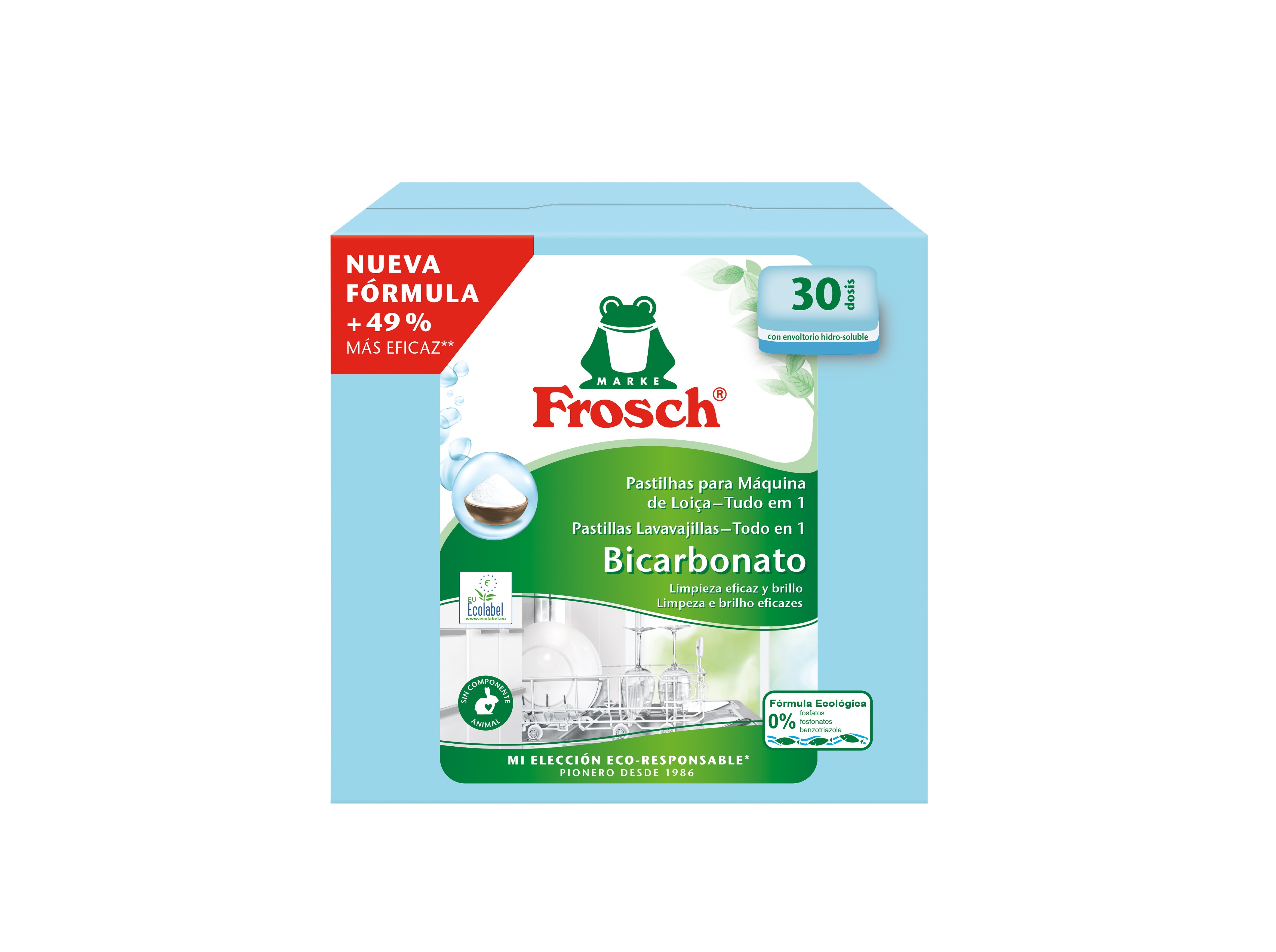 DETERGENTE LOIÇA MÁQUINA ECOLABEL ALL-IN-1 BICARBONATO FROSCH 30 PASTILHAS