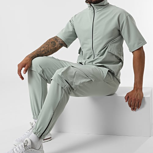 Ensemble Tee Shirt Zippé Jogger Pant F22-911T Vert Clair