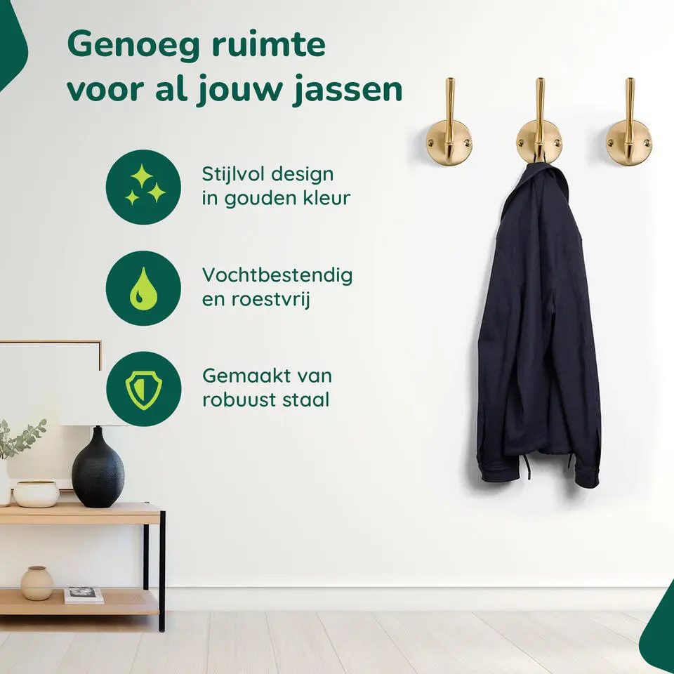 XIVADA Kapstokhaak Zena - Inclusief schroefset - Goud - Set van 3