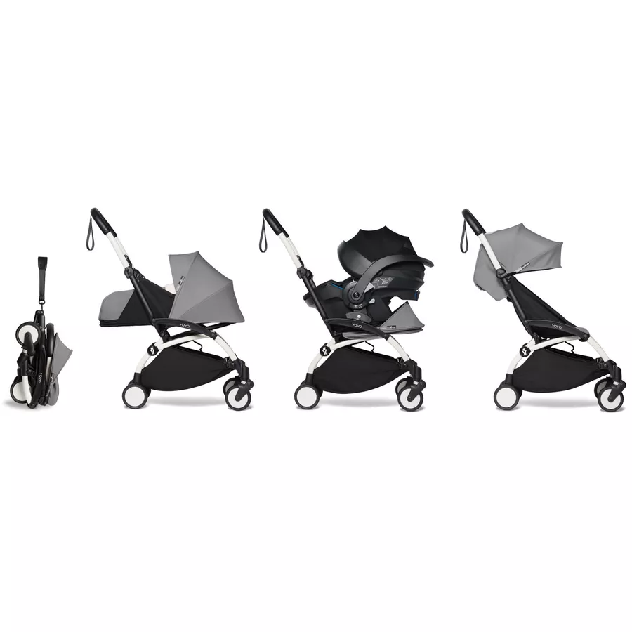 BABYZEN Kinderwagen YOYO2 0+ White mit Neugeborenenaufsatz Grau