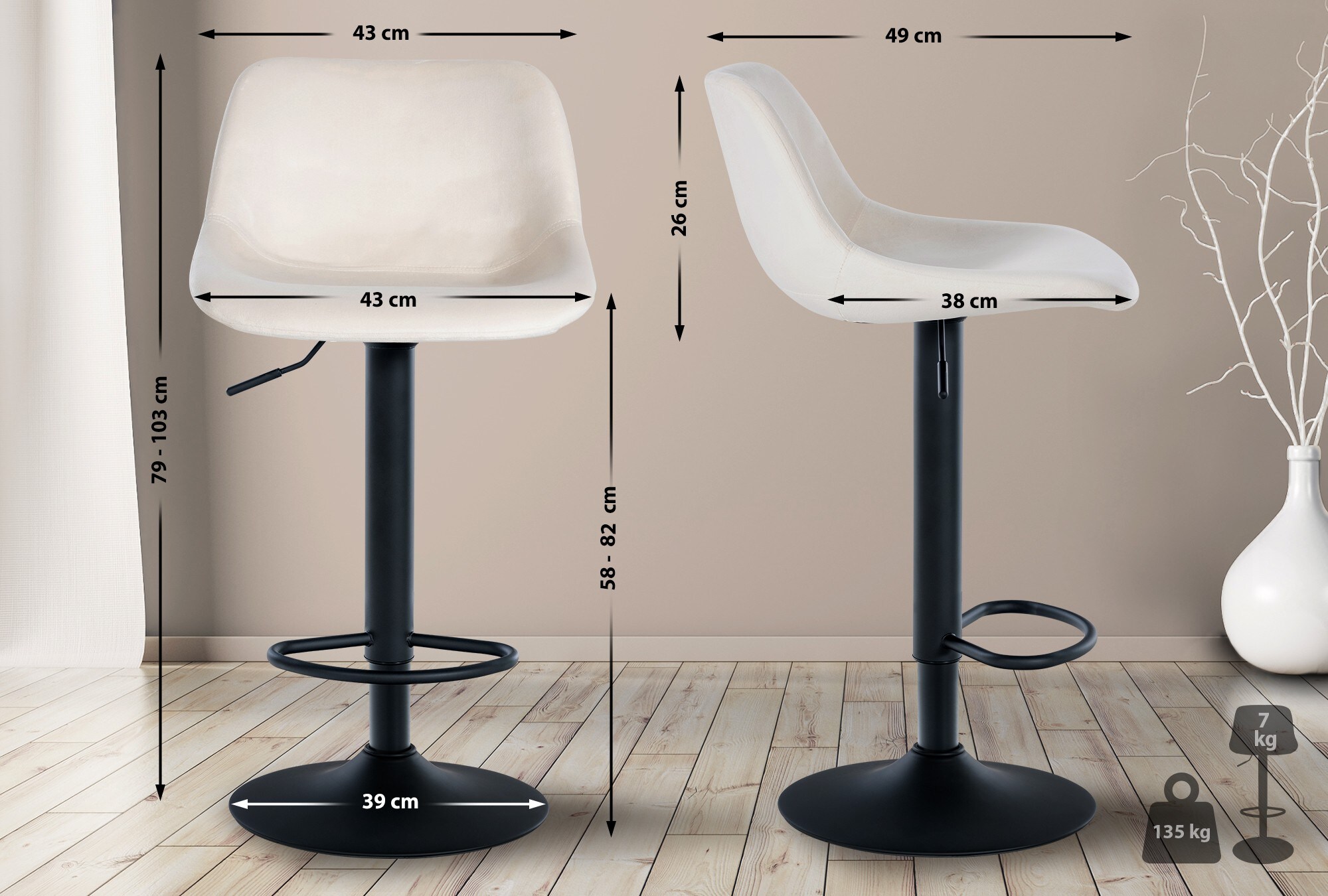 CLP 2er Set Barhocker Loft I Mit 2 Tresenhockern I Stühle Mit Rückenlehne, 360° Grad Drehbar Und Höhenverstellbar I Für Küche Und Theke