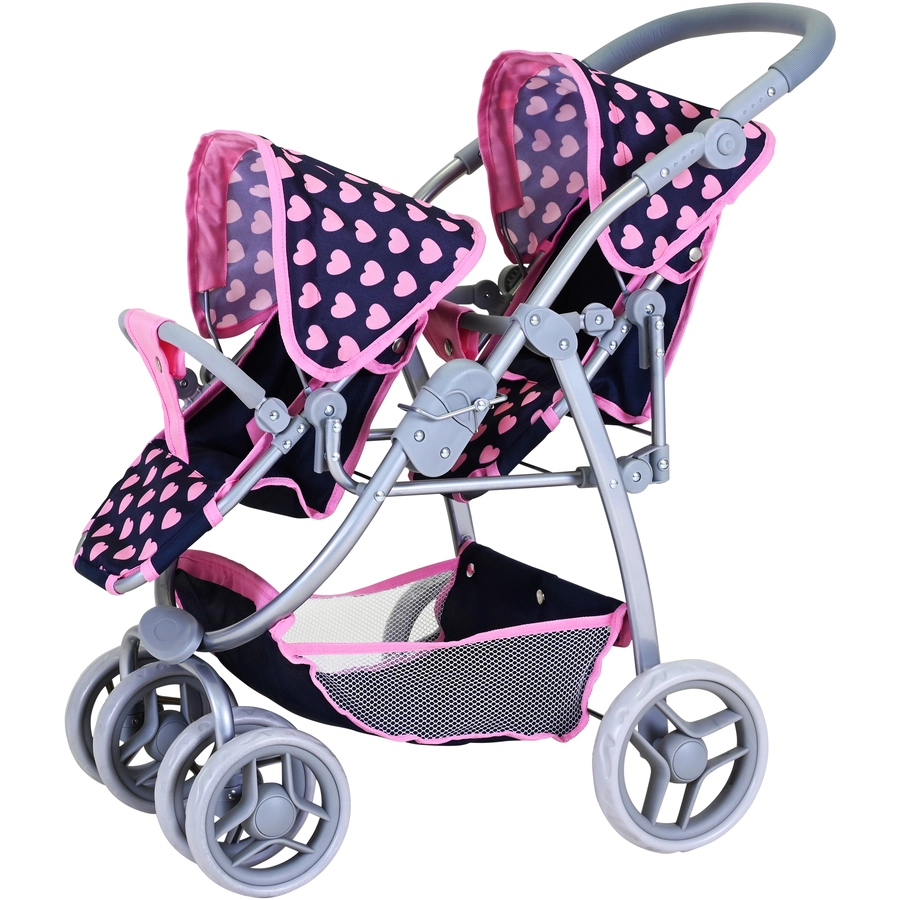 knorr toys® Zwillingspuppenwagen Milo - Pink Hearts blau