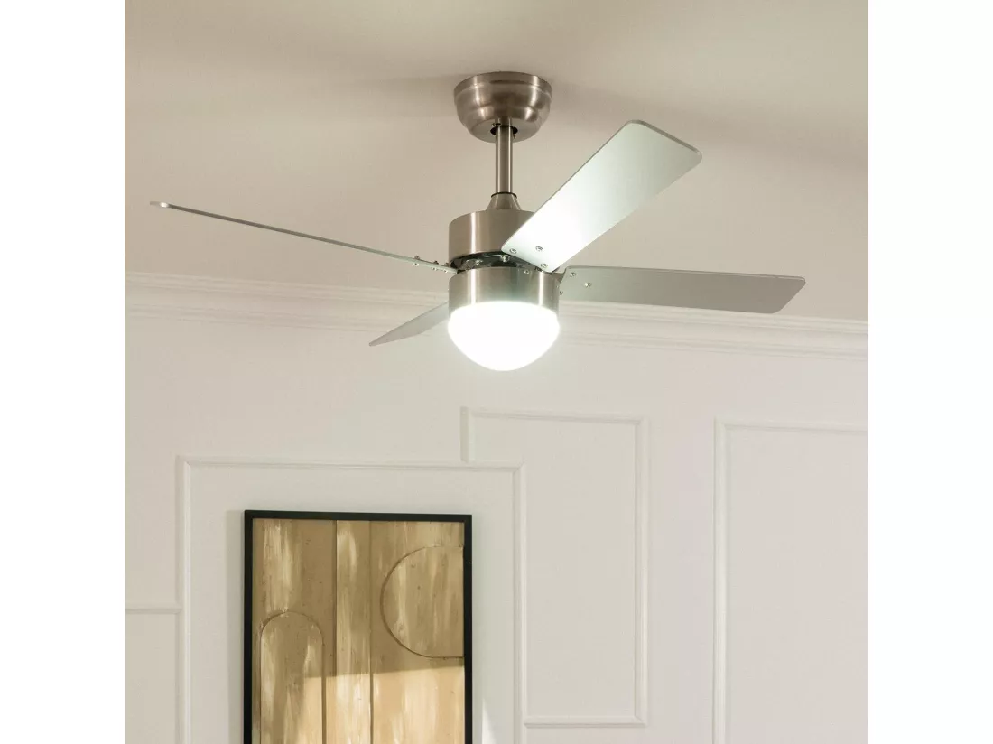 Ventilateur de Plafond Silencieux Cygnus Niquel 107cm Moteur DC WiFi Argent