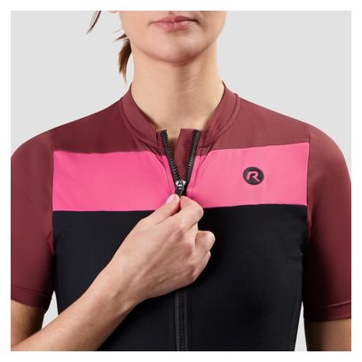Maillot Manches Courtes Vélo Rogelli Core Block Noir/Bordeaux/Rose Femme