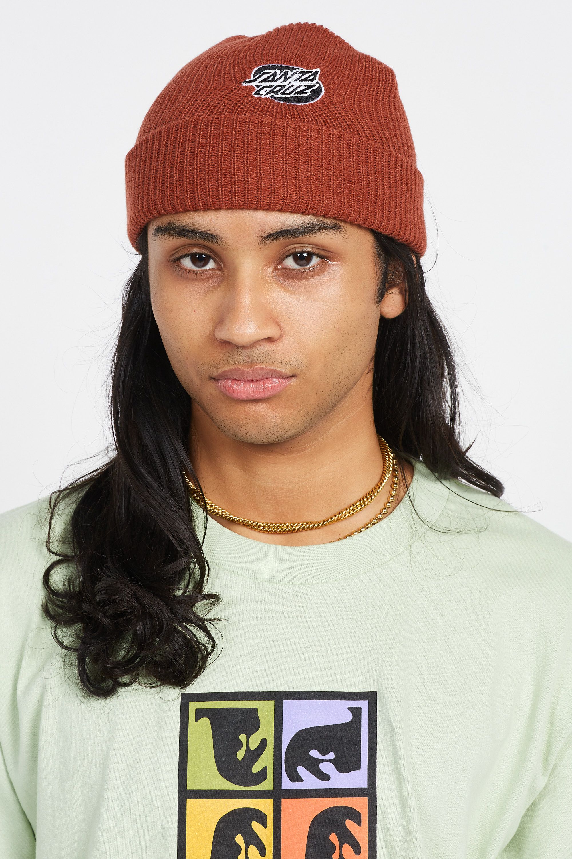SANTA CRUZ Bonnet  Mono Lined Oval Dot Beanie Marron