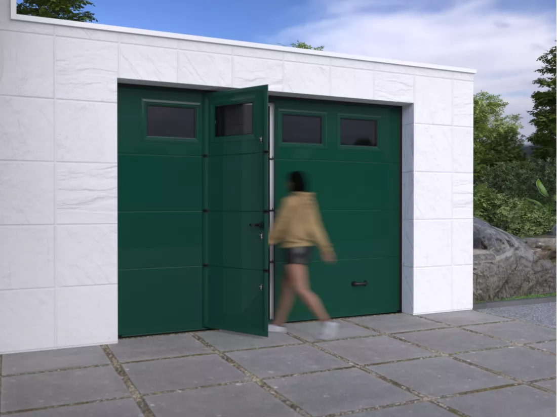 Porte de garage sectionnelle sur mesure lisse verte - ASINARIA