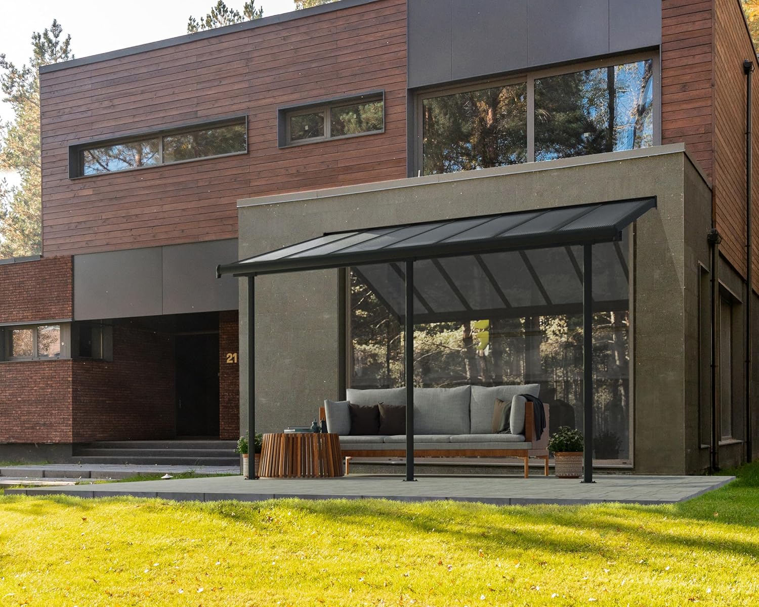 Canopia by Palram Terrassenüberdachung Alu Sierra 3X4.25 Polycarbonat Hohlkammerplatten Pergola 434 x 295 cm Grau zur Überdachung ihrer Terrasse