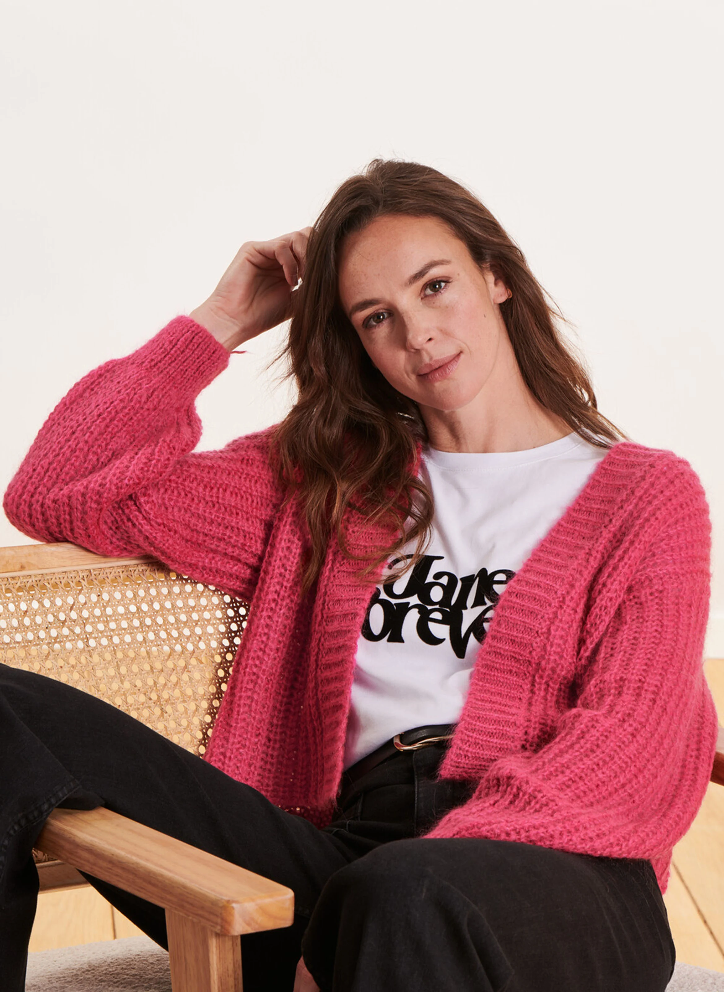 Gilet ample en maille tricotée | Rose