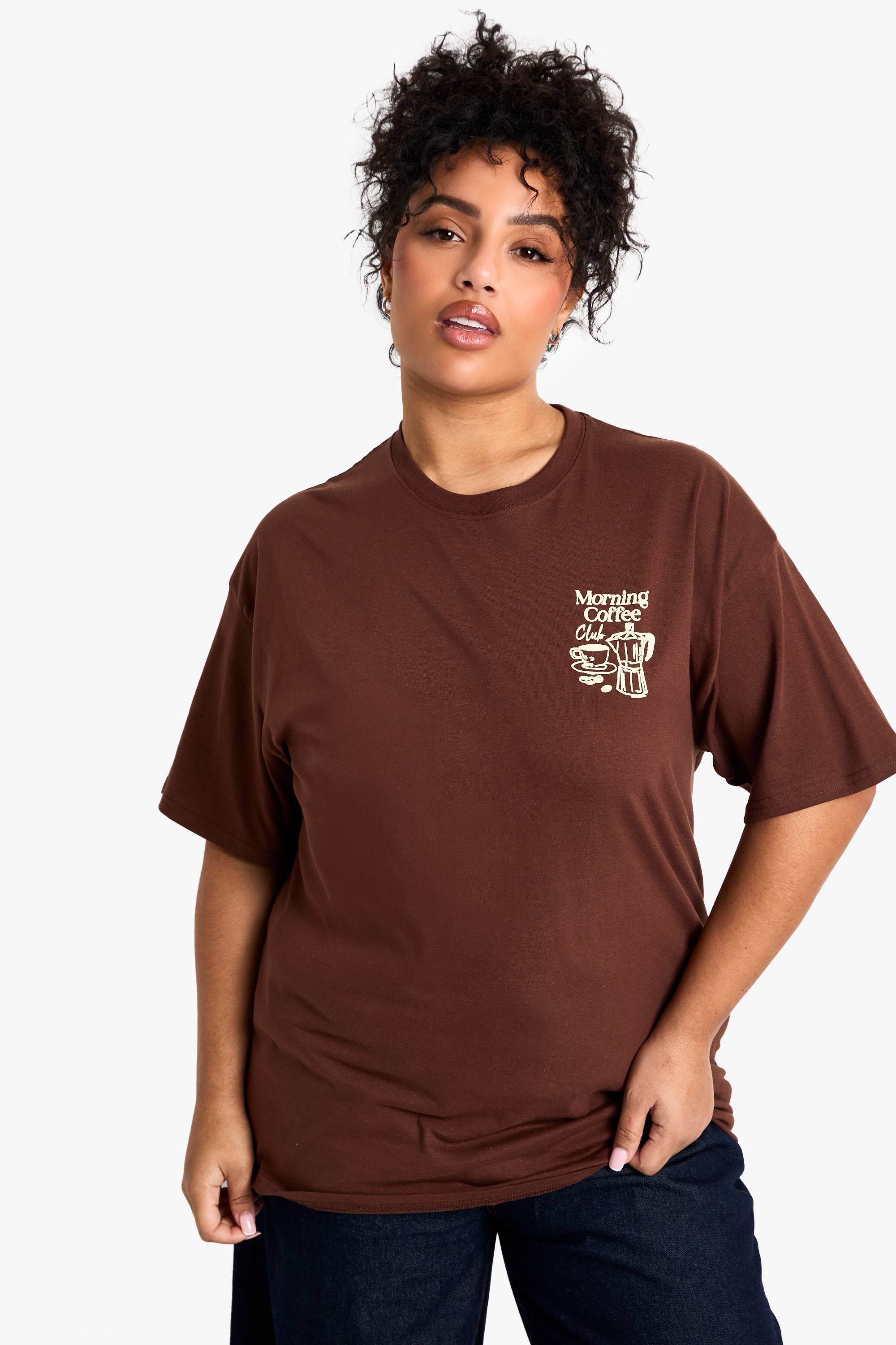 boohoo PLUS MORNING COFFEE T-SHIRT SURDIMENSIONNÉ