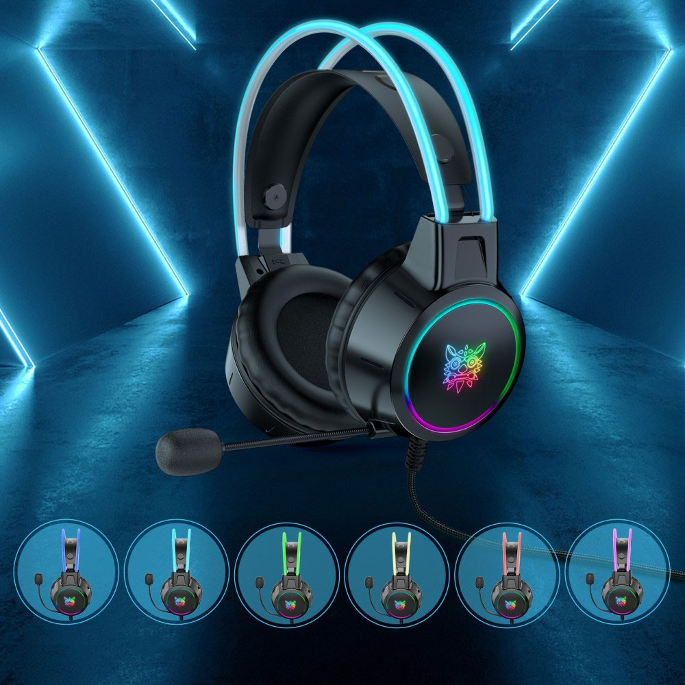 K15 Pro Gaming USB Kopfhörer Over-Ear LED Stereo Headset mit Mikrofon   3.5mm Klinken Anschluss - Schwarz