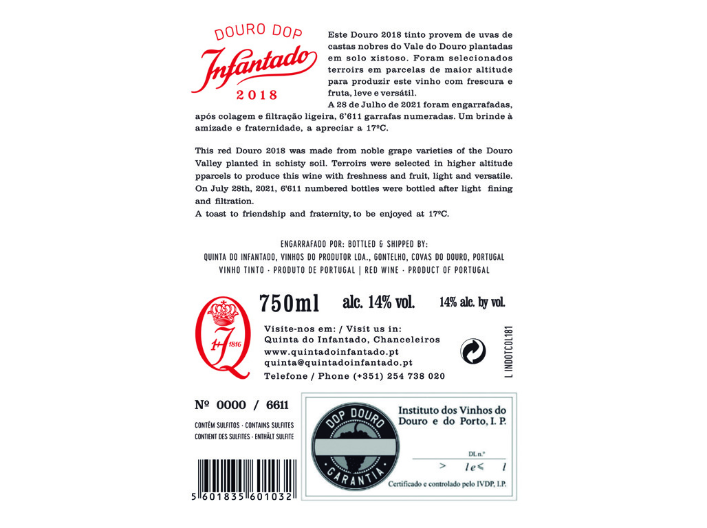 VINHO TINTO QUINTA DO INFANTADO DOURO DOC 0.75L