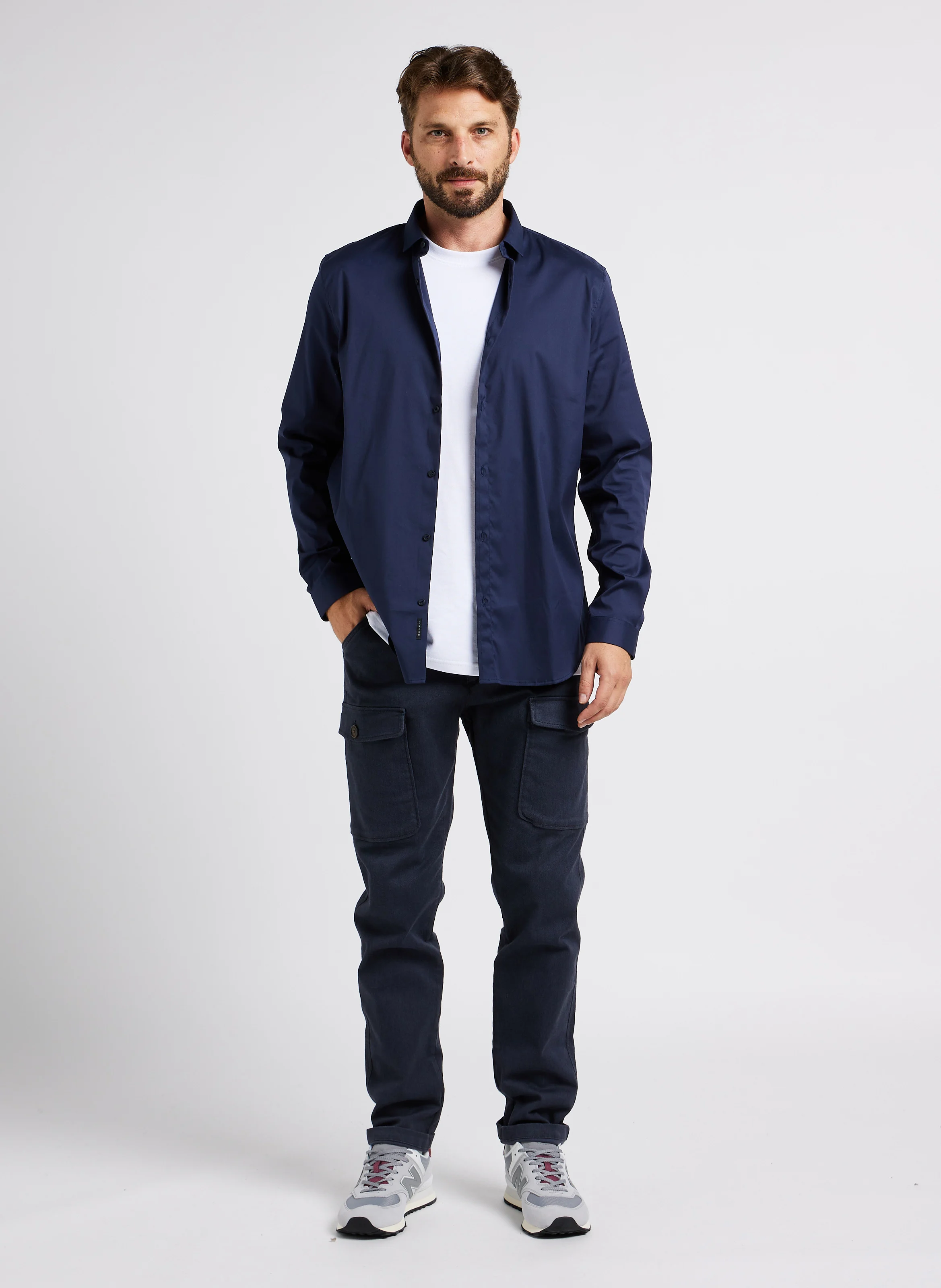 Chemise slim col classique en coton mélangé | Bleu