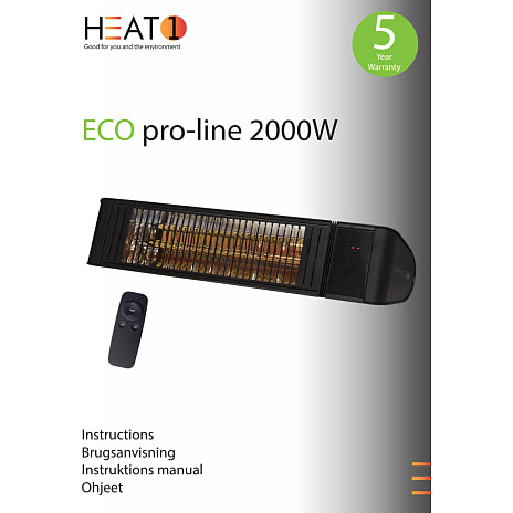 HEAT1 Eco Pro-line terrassevarmer vægmodel 2000 W - sort