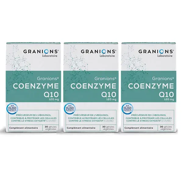Granions Coenzima Q10 - Pacote com 3 - Suplemento Alimentar para a Pele - 3 x 30 cápsulas - Tratamento de 3 meses