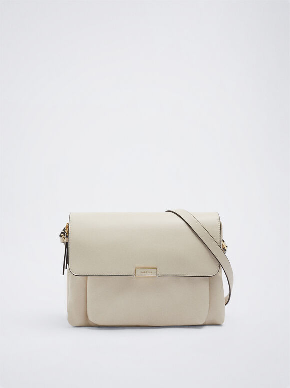 Bolsa de ombro com vários bolsos - Branco-creme