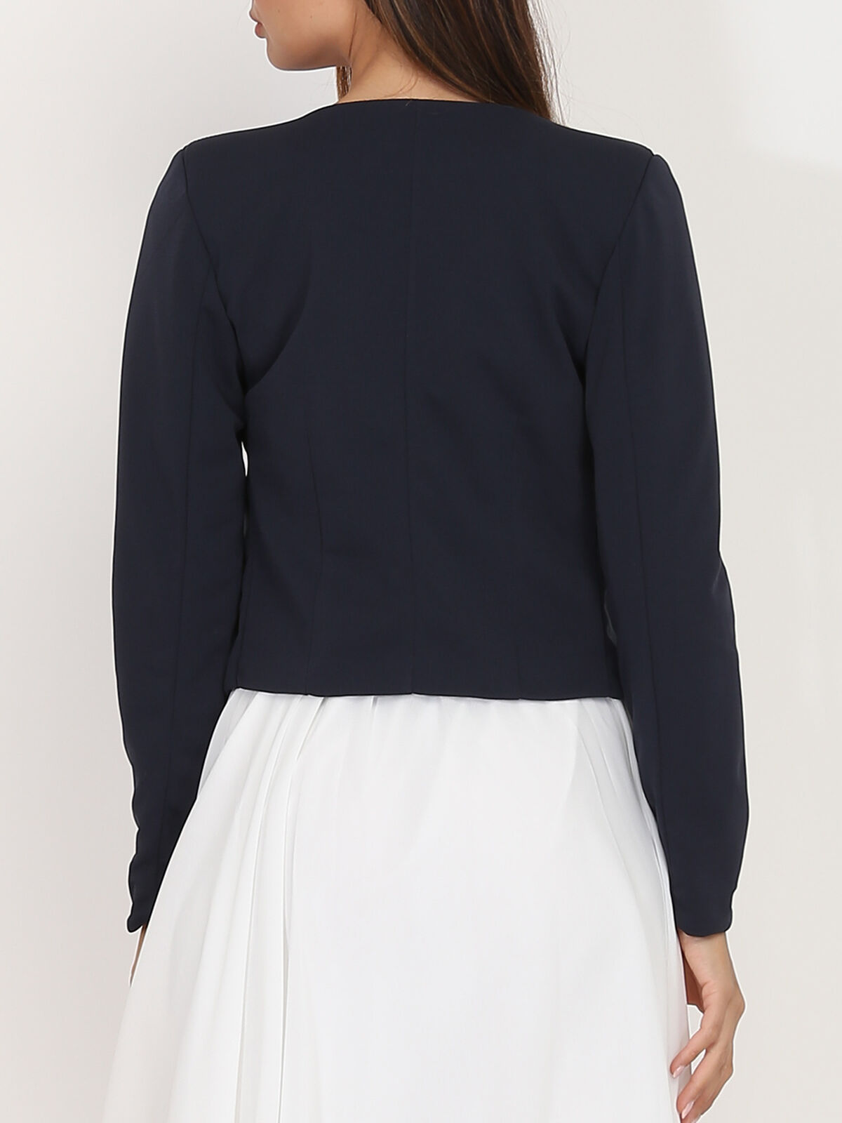 Veste courte sans col- Bleu marine