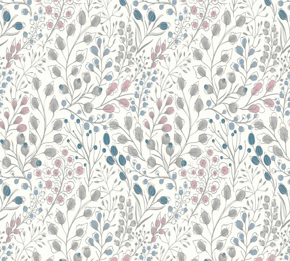 A.S. Creation Vliestapete - weiß-rosa-blau - Floral - 10 Meter