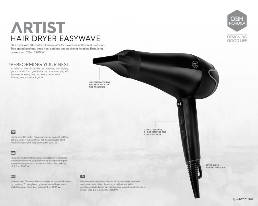 OBH Nordica Easywave Hair Dryer