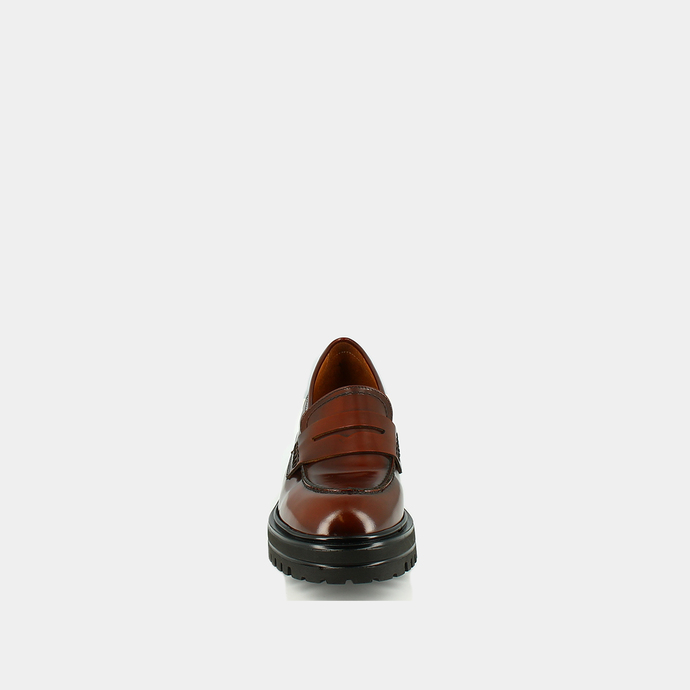 Mocassins à semelles crantées  en cuir marron