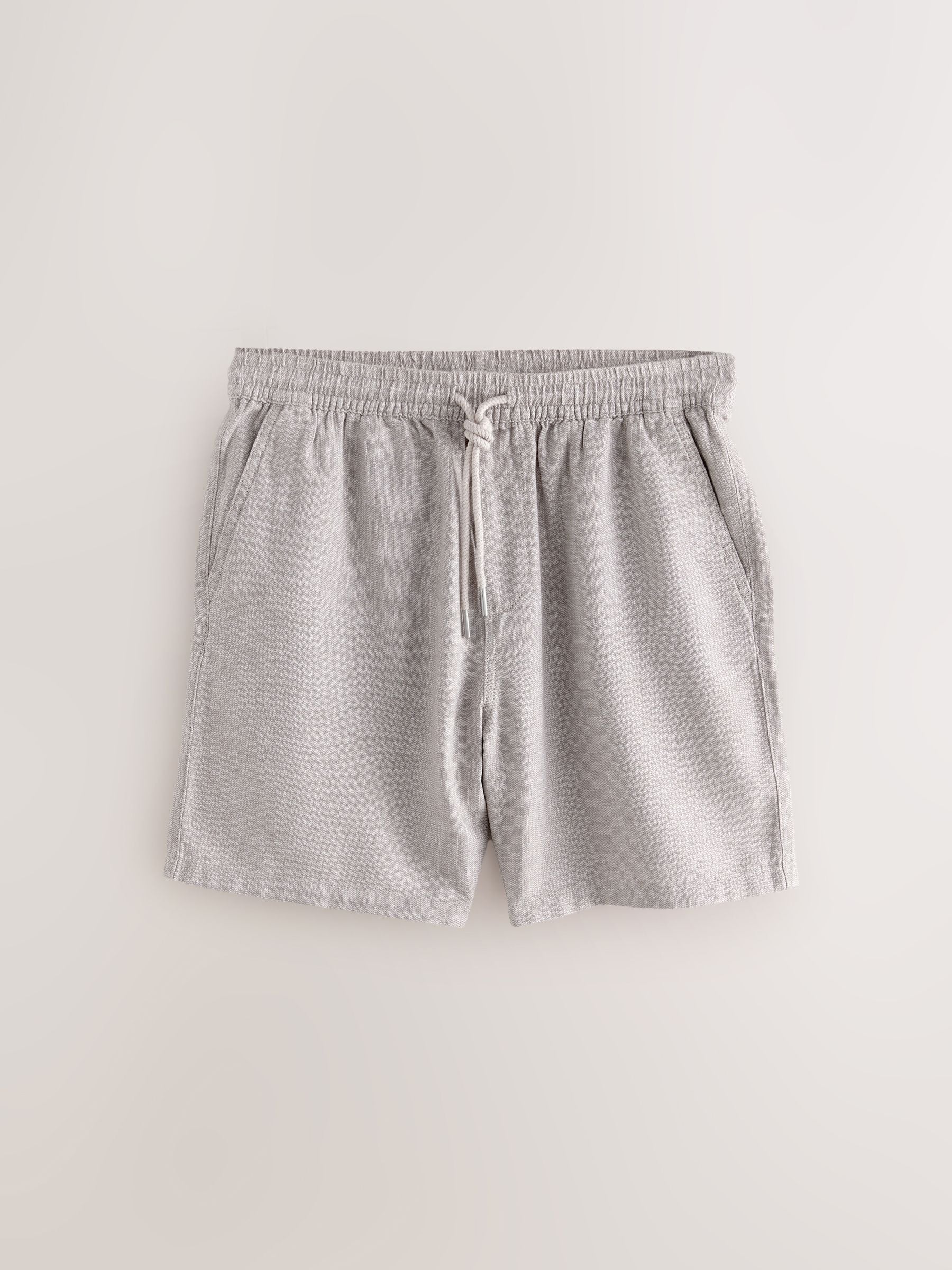 Blauw/neutraal - Linnenmix shorts met elastische tailleband 2 stuks
