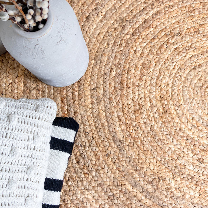 Jute vloerkleed - Fair Rond Naturel/Wit | Bohemian look