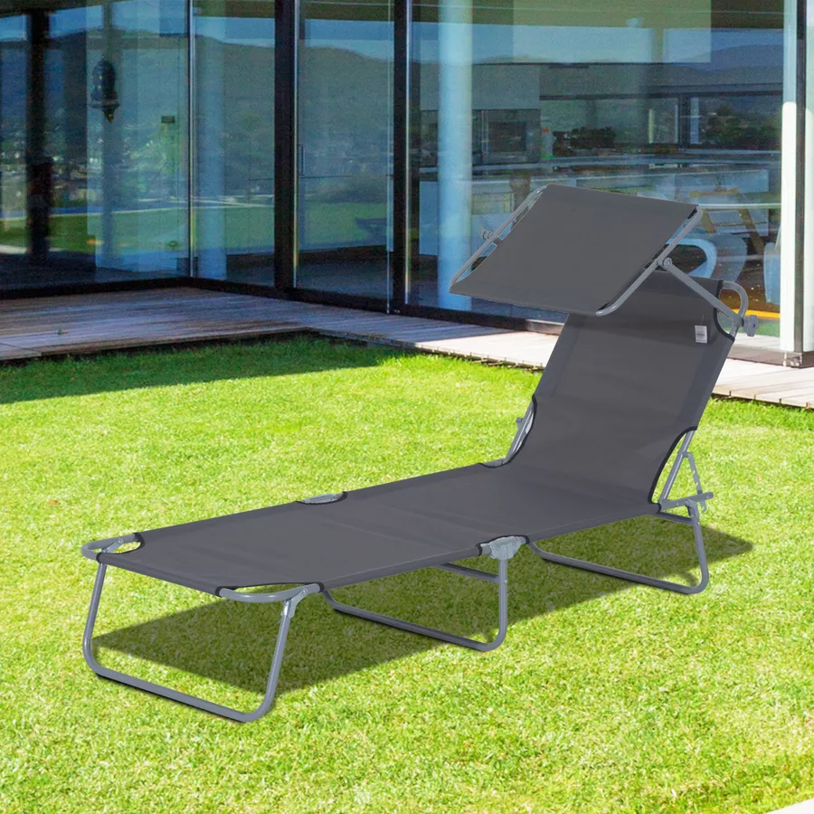 Outsunny Sonnenliege mit Sonnenschutz grau